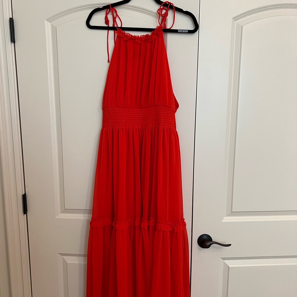 Banana Republic Red Sunset Halter Maxi Dress